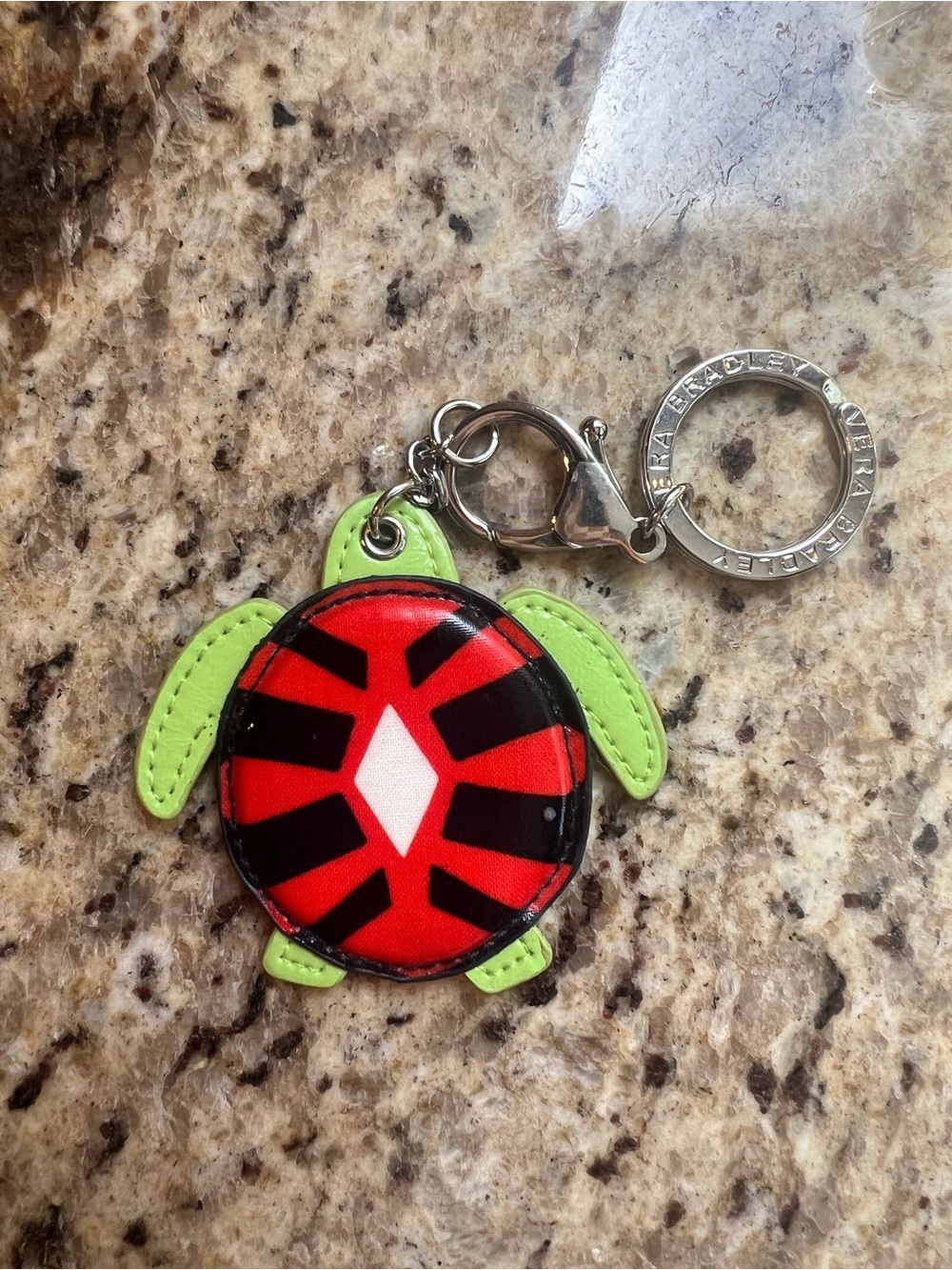 Vera Bradley Sun Valley Seashore Green Turtle Keychain with Red Shell Accent